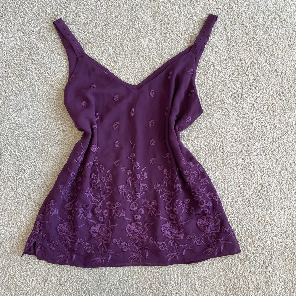 White House Black Market purple lace and pleated embroidered detail cami- Size S